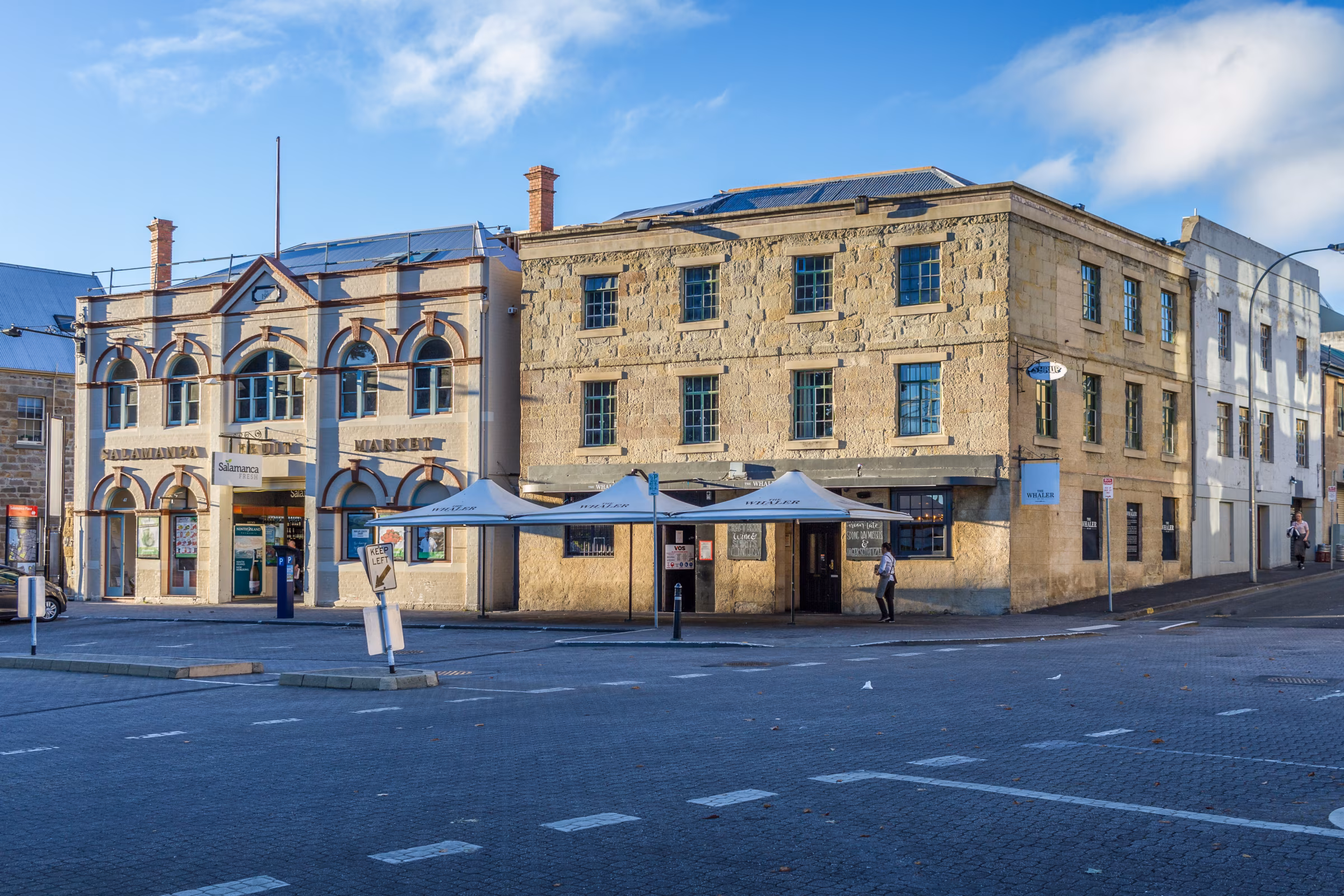 Wharfstone Hotel exterior on Salamanca Place, Hobart