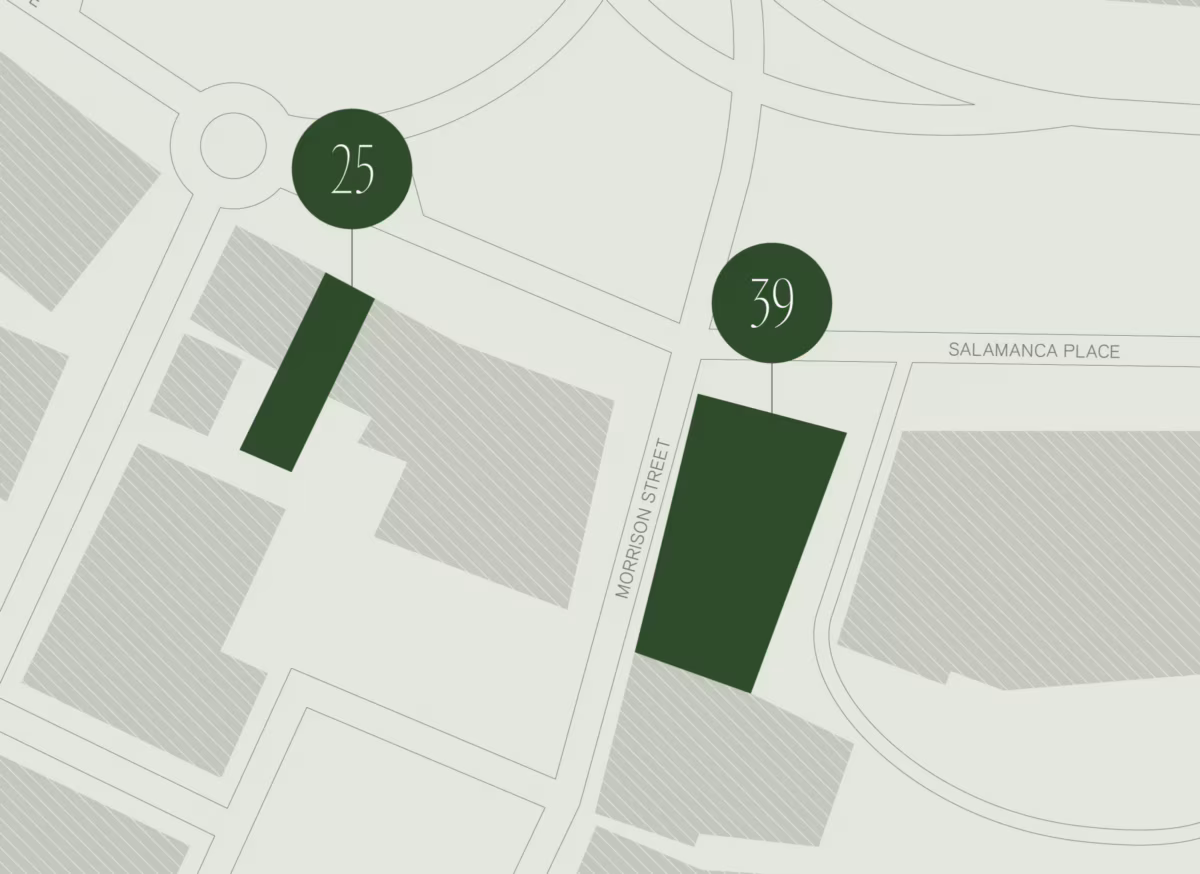 Map showing Wharfstone Hotel at 25 and 39 Salamanca Place, Hobart